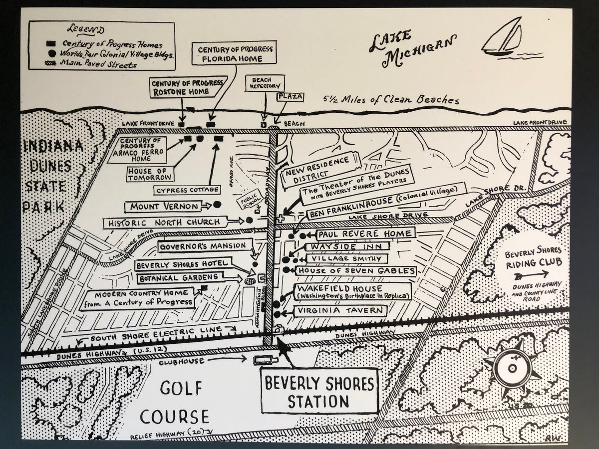 Vintage Beverly Shores Landmarks Poster Beverly Shores Depot Museum