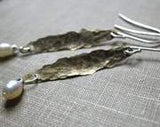 Jaclyn Dreyer - Hammered Antiqued Brass Drop Earring with Pearl