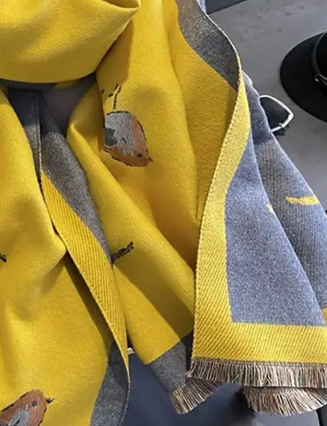 Depot - Yellow and Gray Bird Oversized Scarf