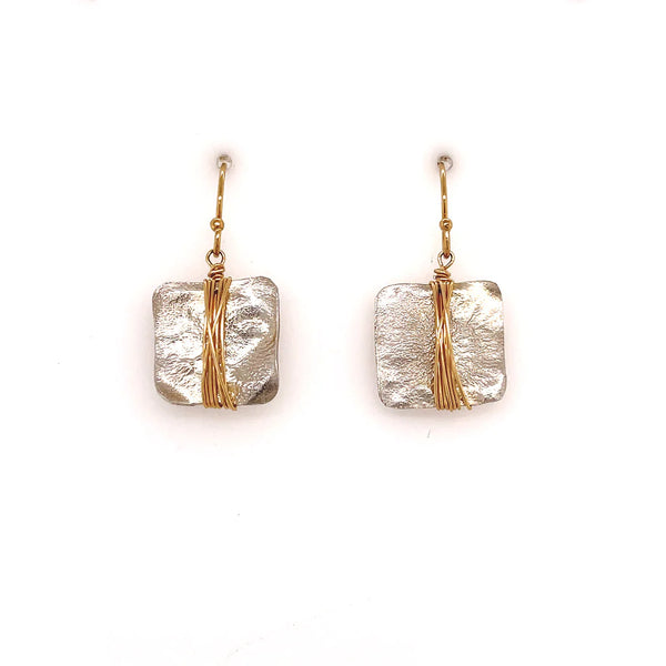 Dana Reed Designs - Earrings - Silver Square with Gold Wrap