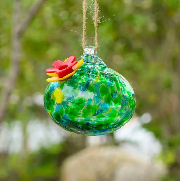 Hummingbird Feeder - Blue with Red Swirl