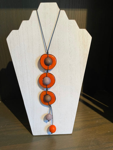 La Tagua - Necklace - Orange Circles and Spheres