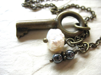 Jaclyn Dreyer - Skeleton Key, Hematite & Pearl Necklace