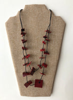 Mary Parks - Leather Necklace Squares Red
