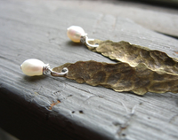 Jaclyn Dreyer - Hammered Antiqued Brass Drop Earring with Pearl